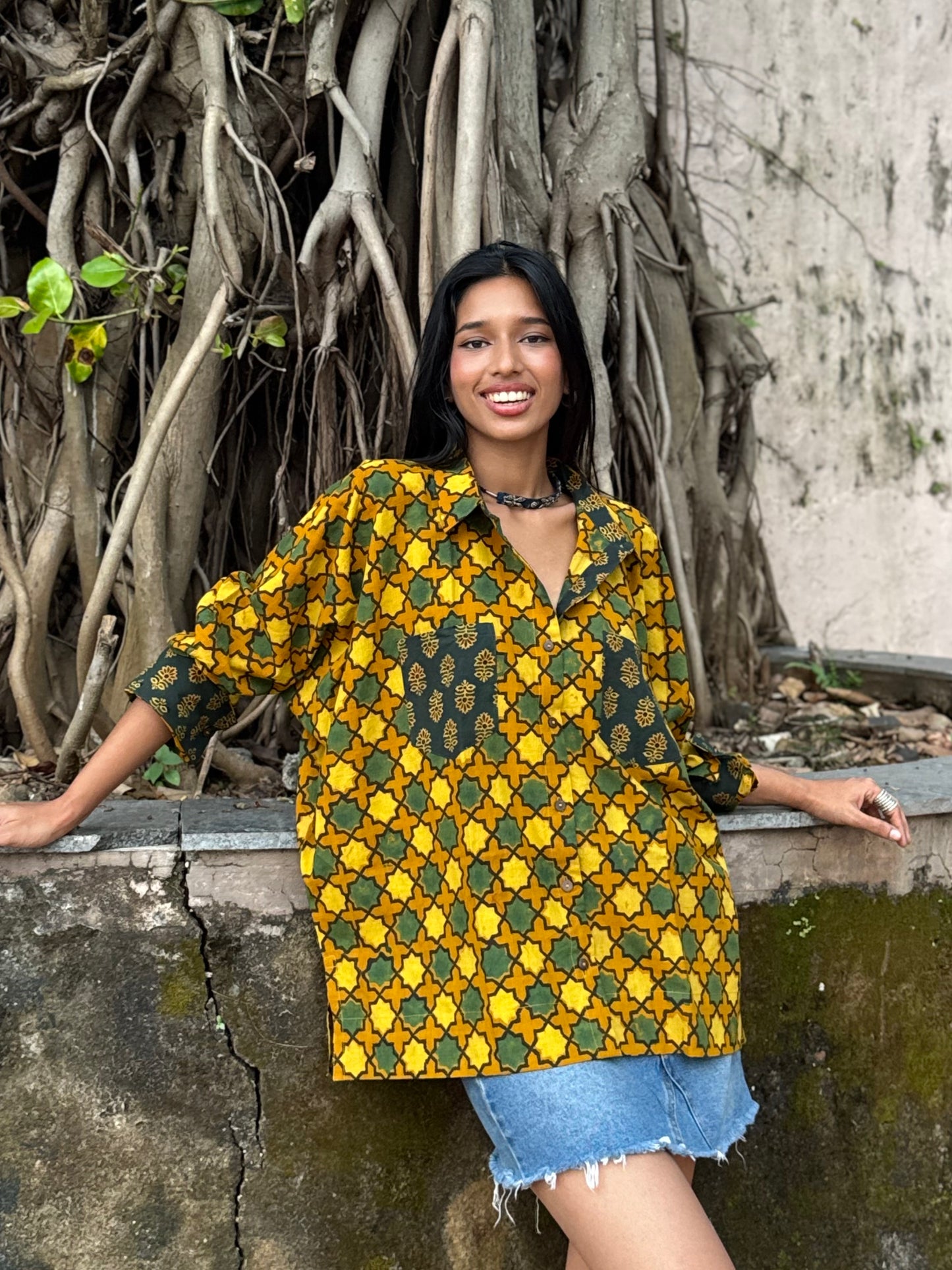 Gold Ajrakh Cotton Shirt