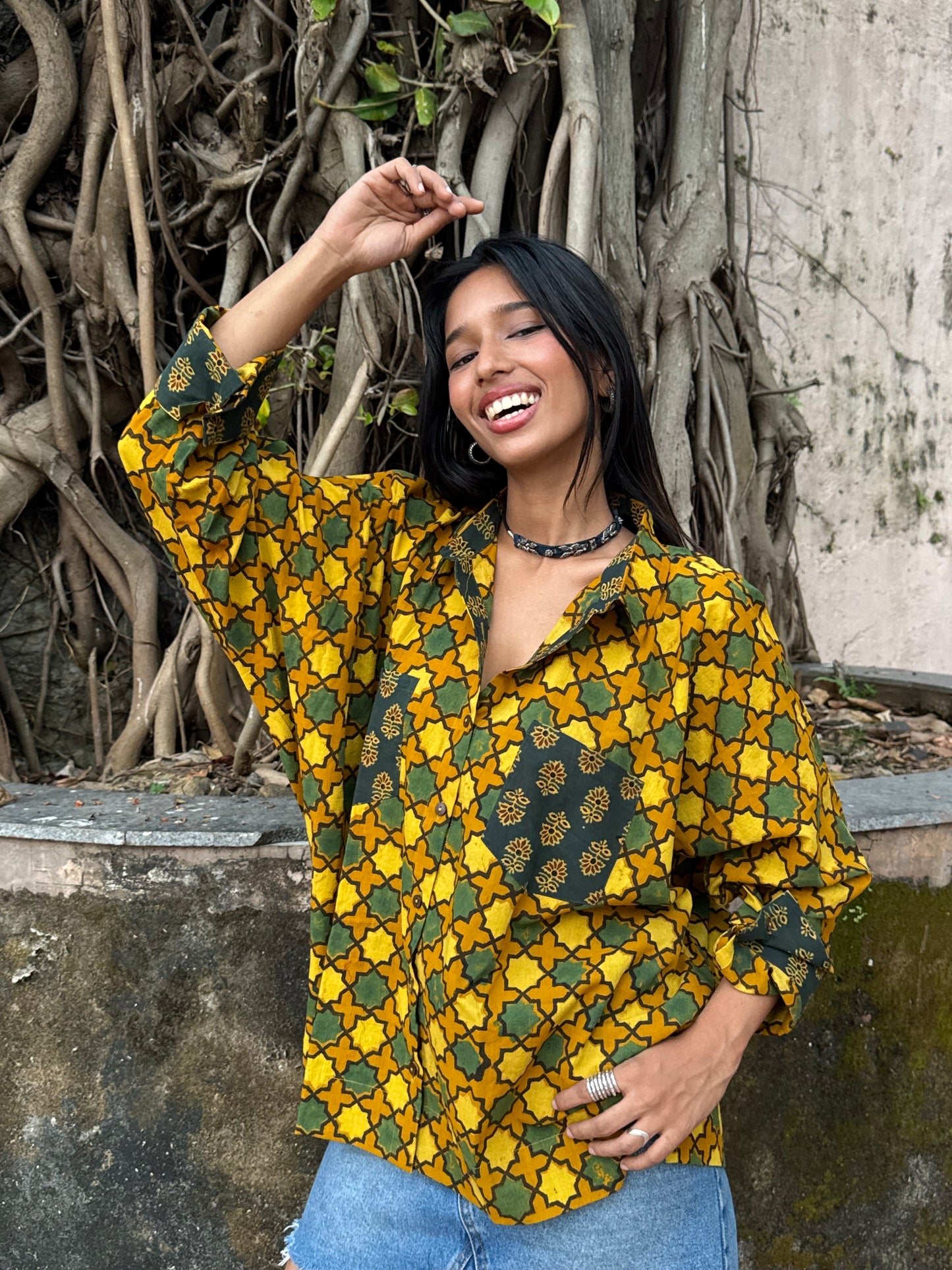 Gold Ajrakh Cotton Shirt