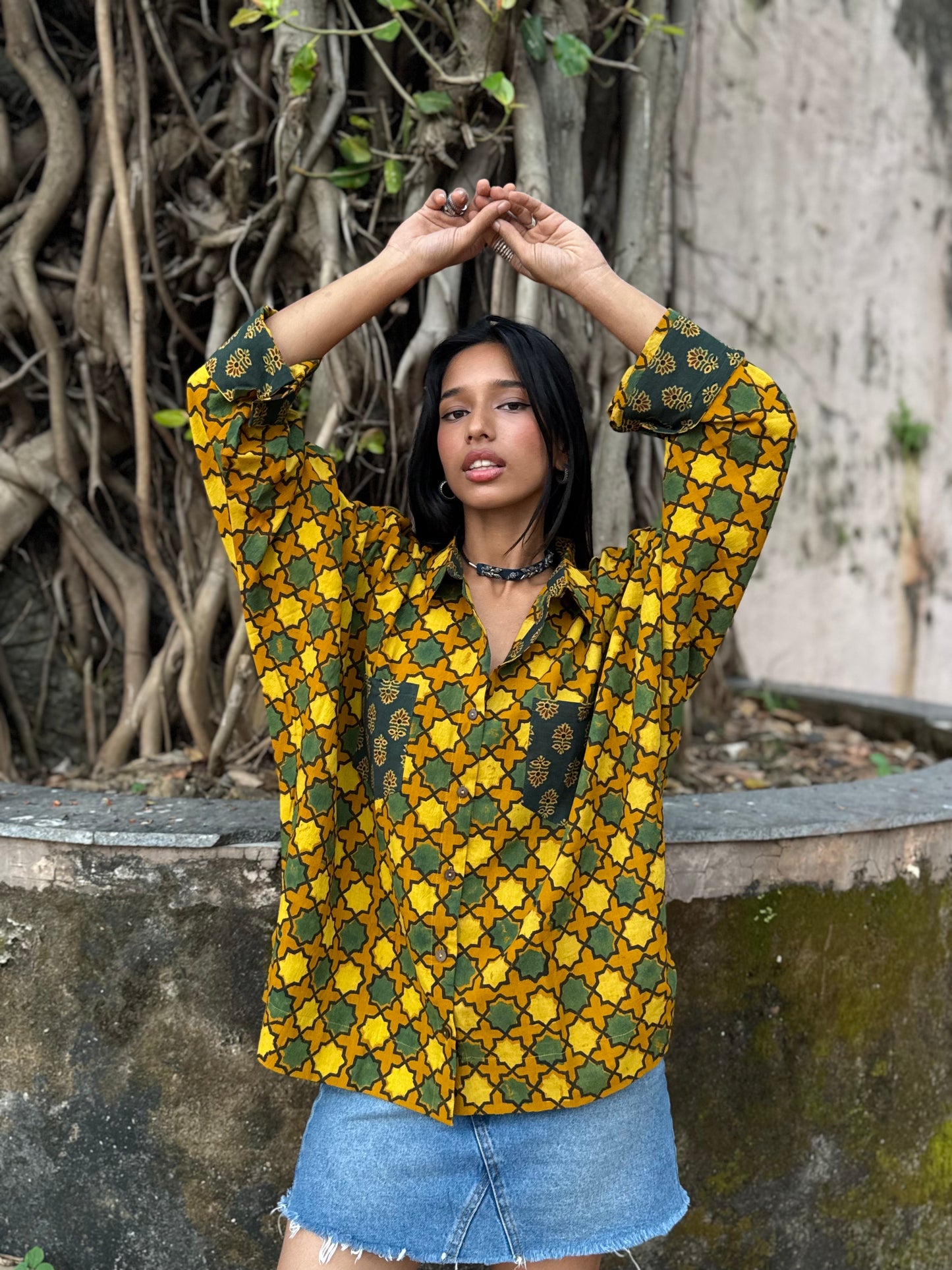 Gold Ajrakh Cotton Shirt