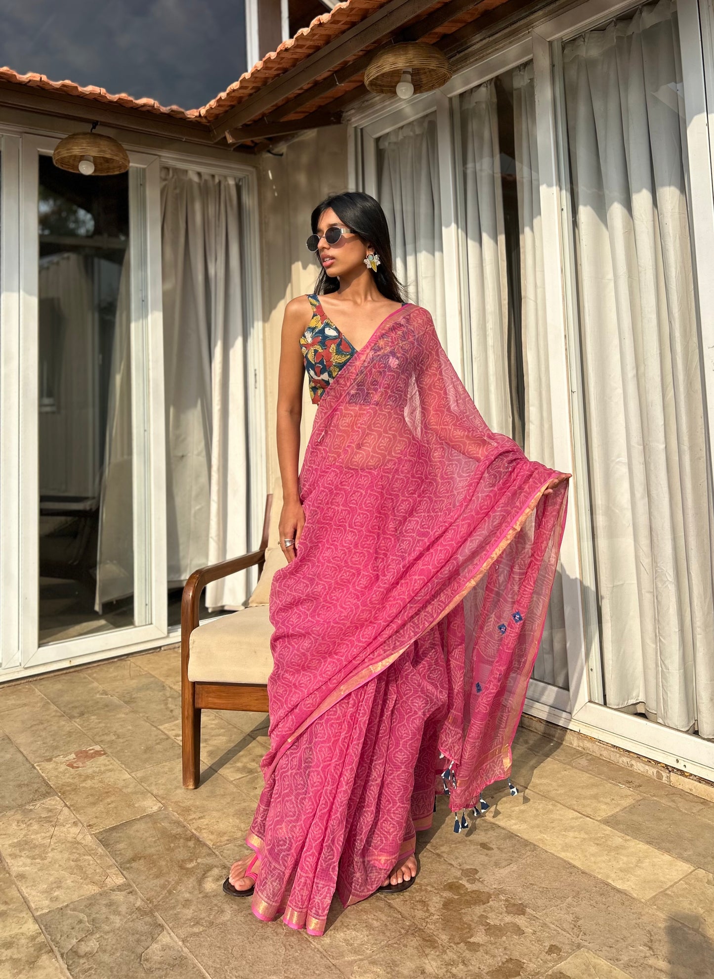 Gulaabi Kota Doria Saree