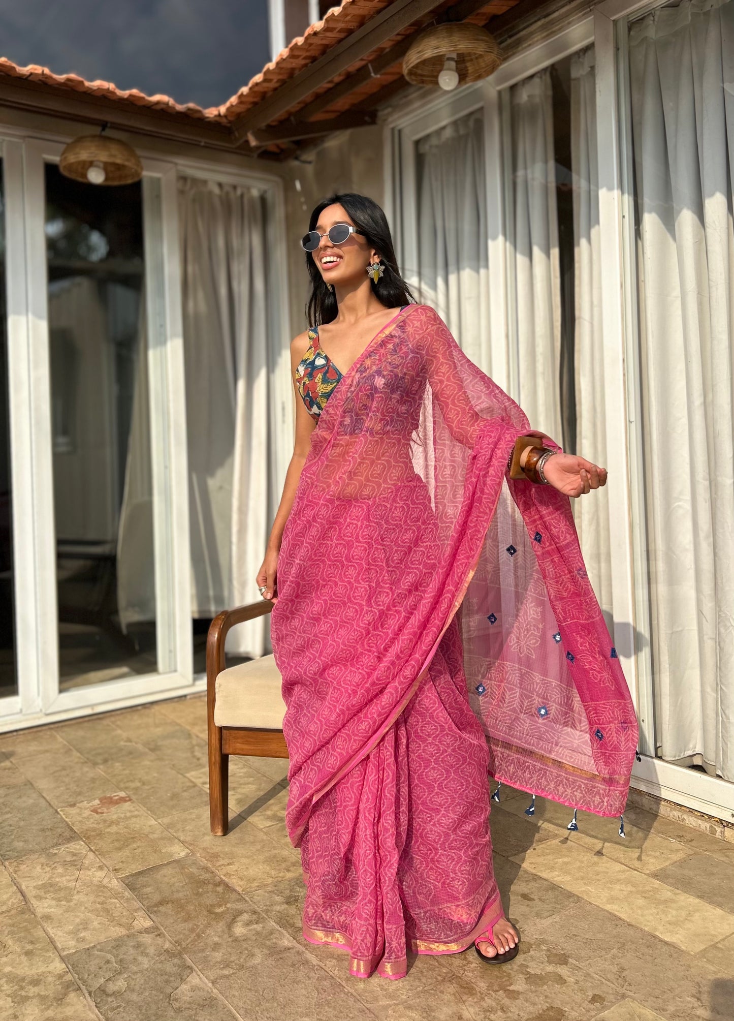 Gulaabi Kota Doria Saree