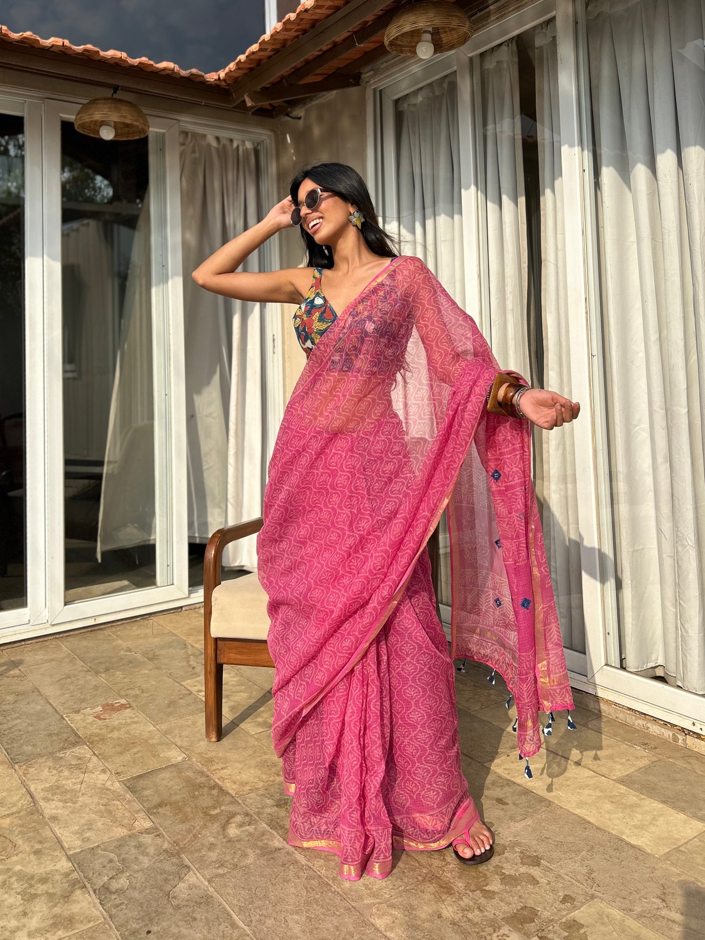 Gulaabi Kota Doria Saree