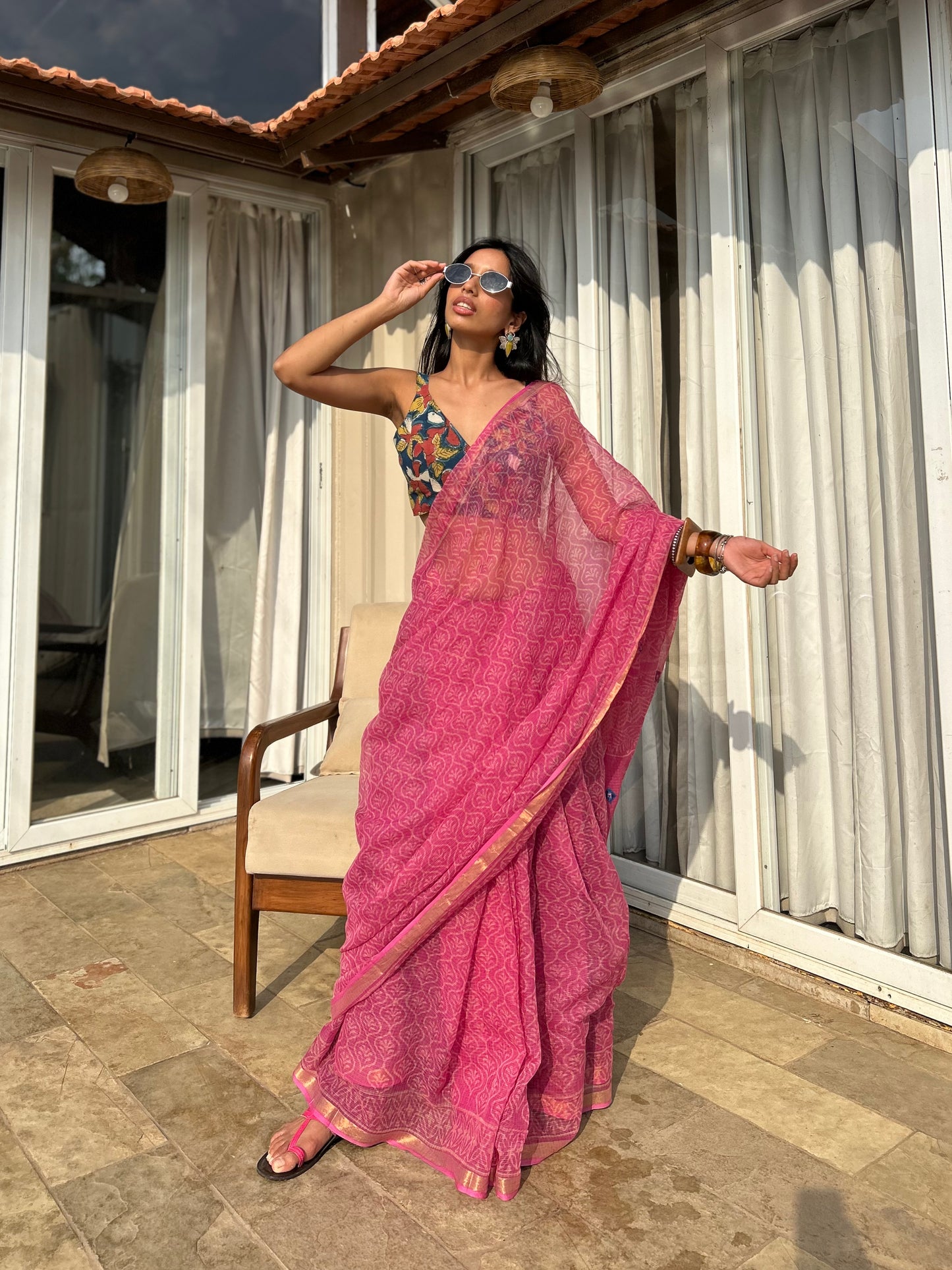 Gulaabi Kota Doria Saree