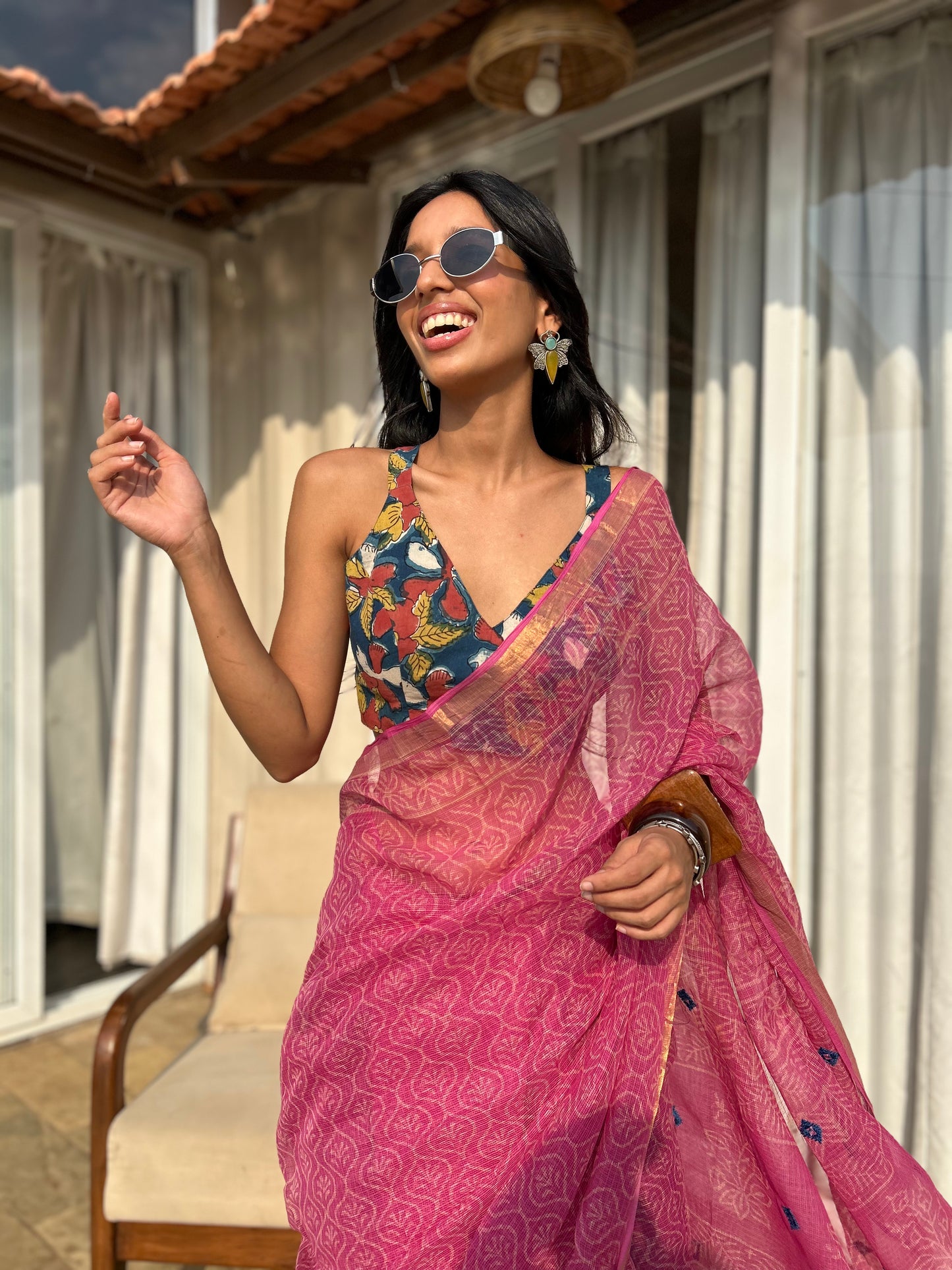Gulaabi Kota Doria Saree