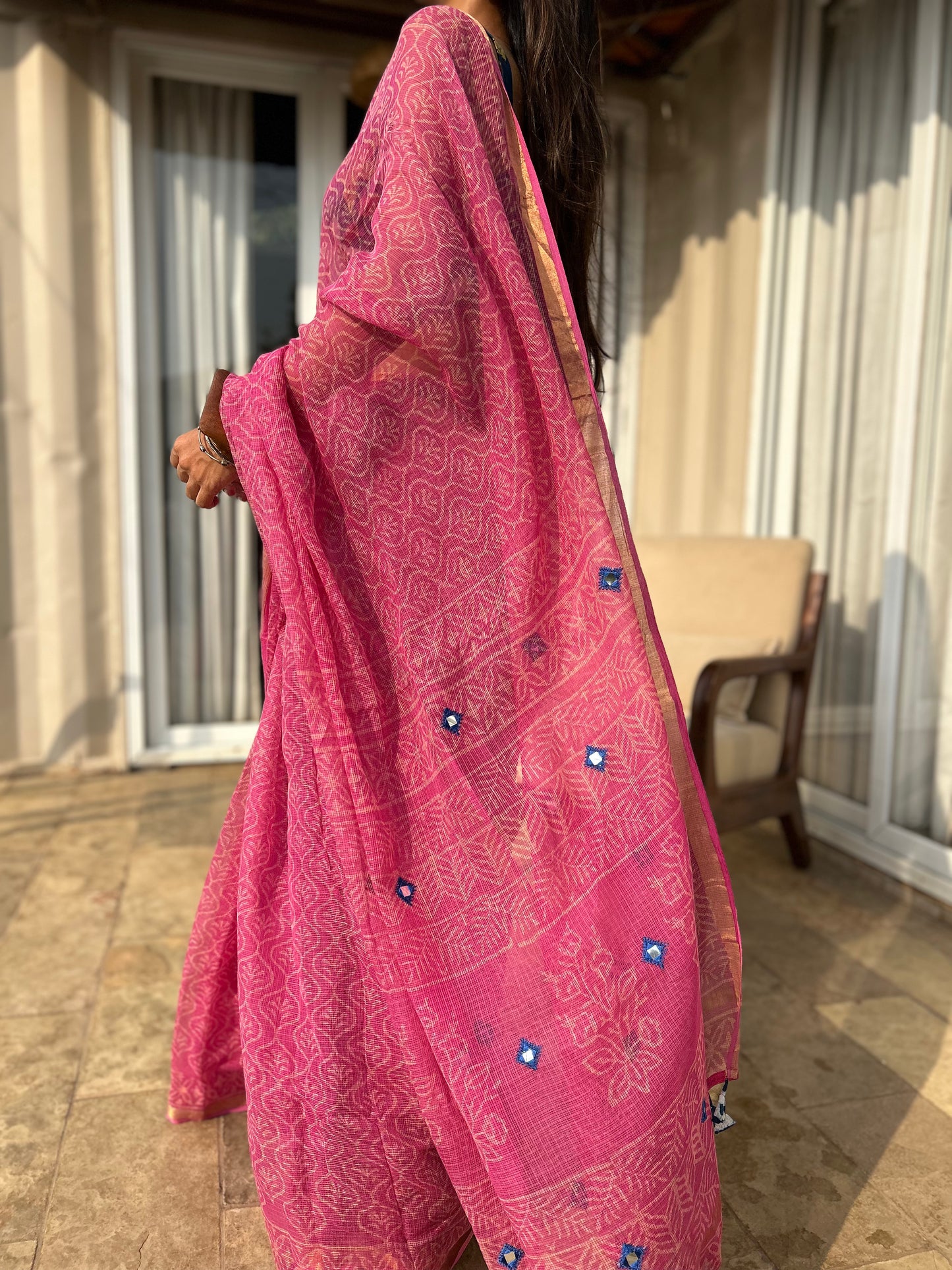 Gulaabi Kota Doria Saree