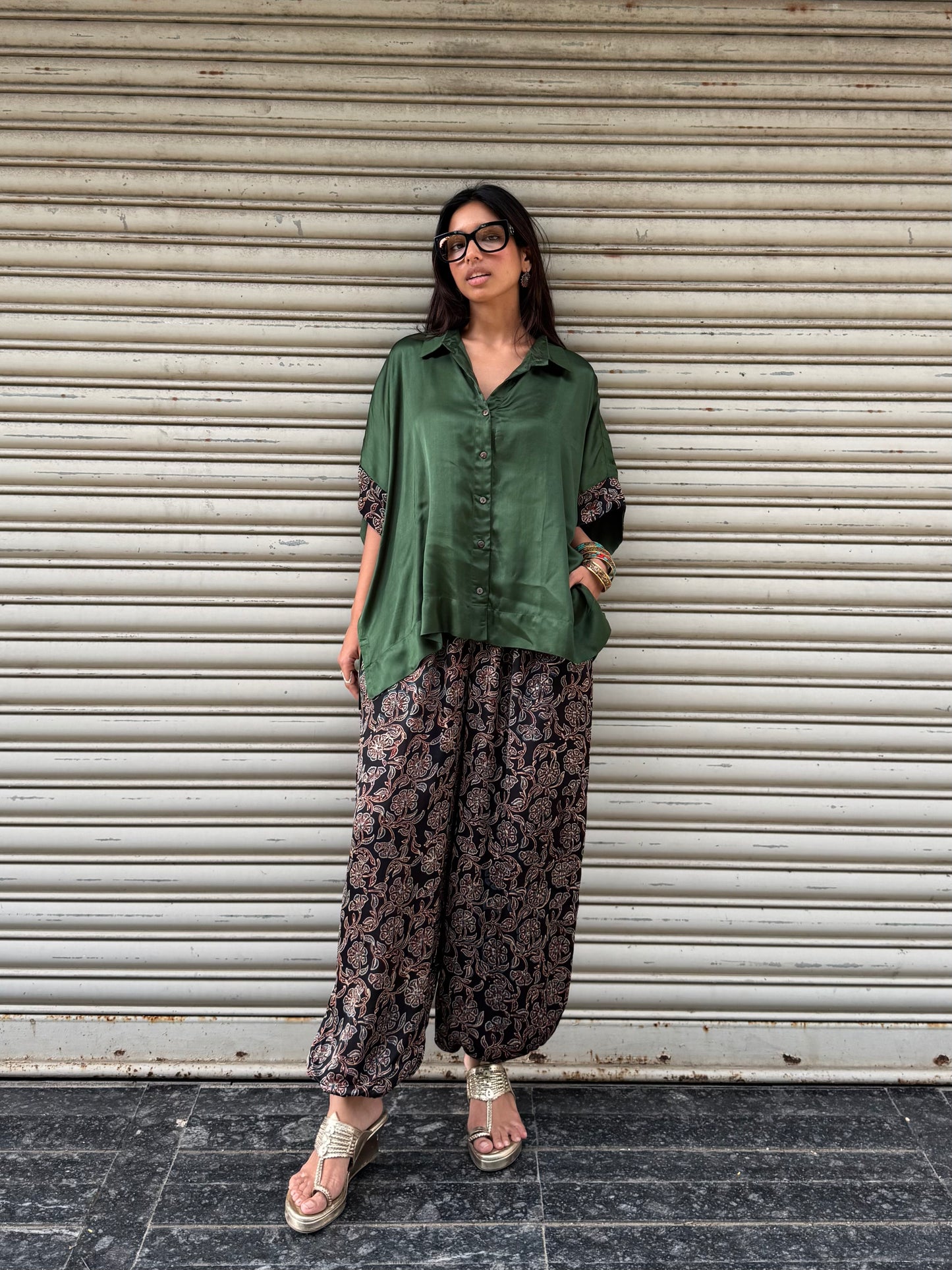 Emerald Modal silk Co-ord set with Balloon pants