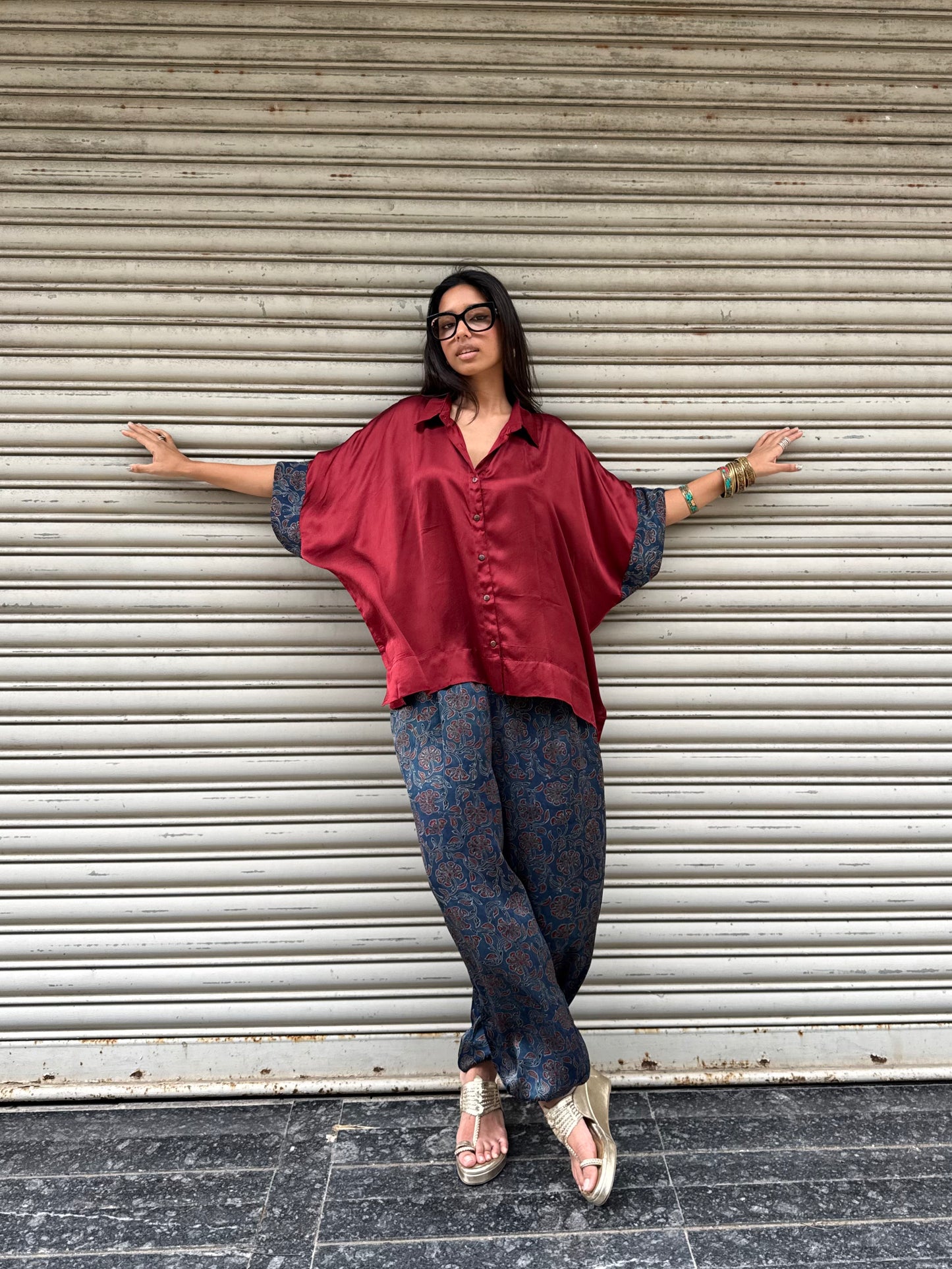 Plum Modal silk Co-ord set with Balloon pants