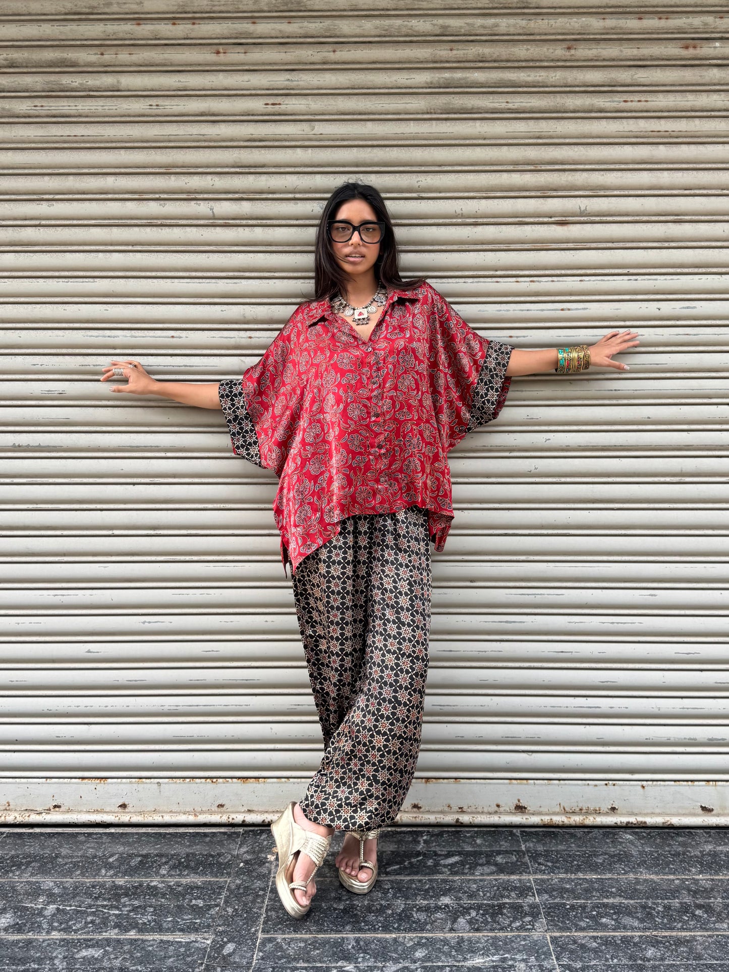 Surkh Modal silk Co-ord set with Balloon pants