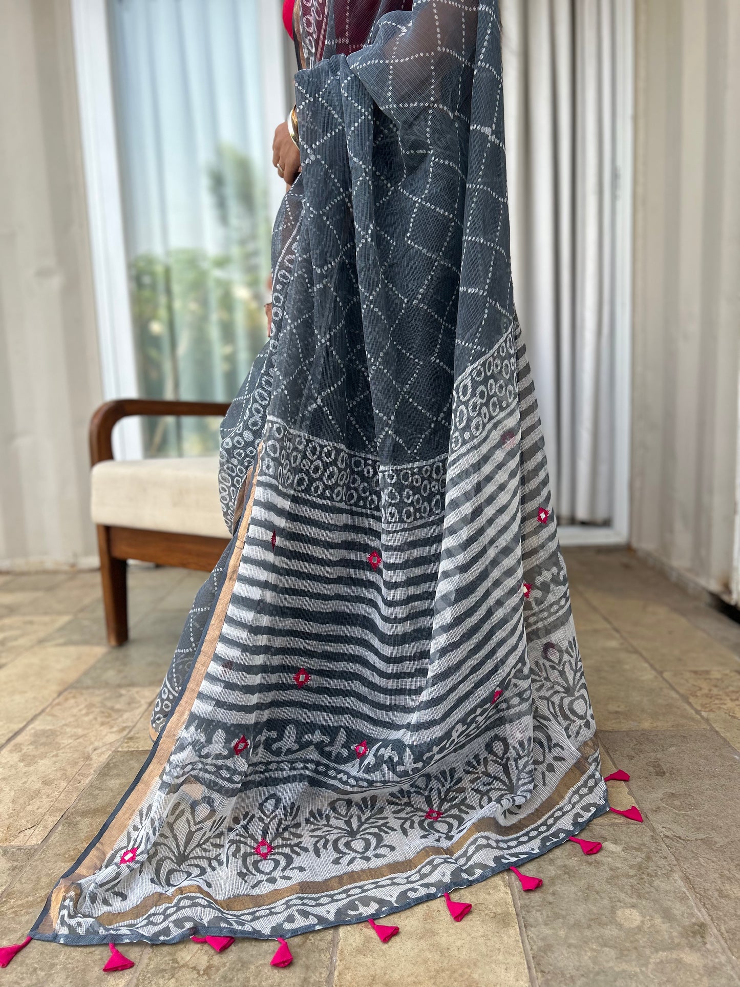 Ash Kota Doria Saree