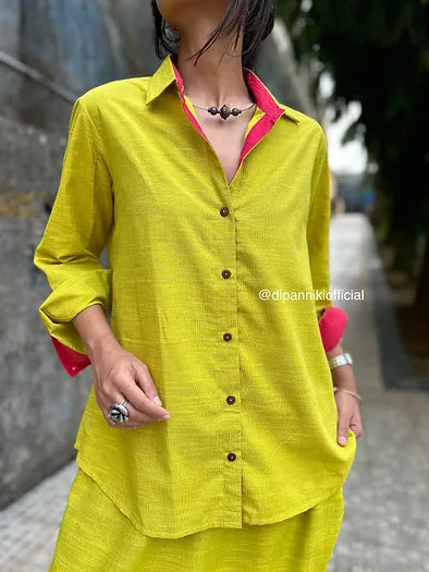 Lime green Shirt dhoti co-ord