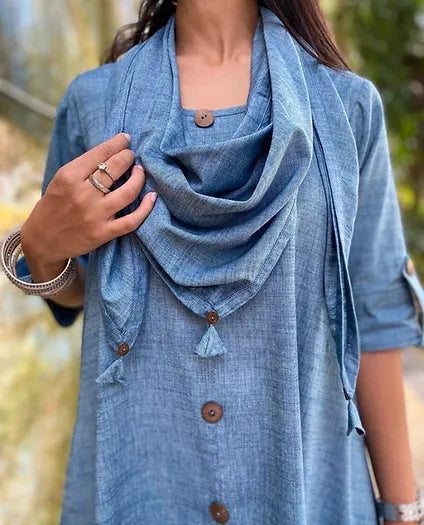 Denim Jhabla dress WITH SCARF