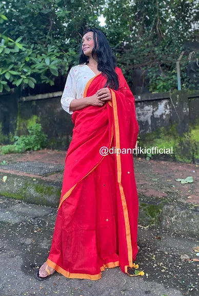 Red Tikli mul saree