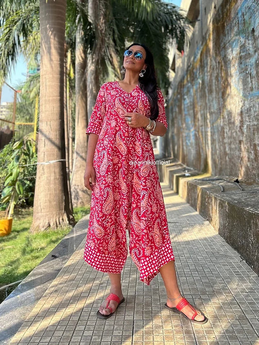 Red Kairi Floral Suhaani Jumpsuit