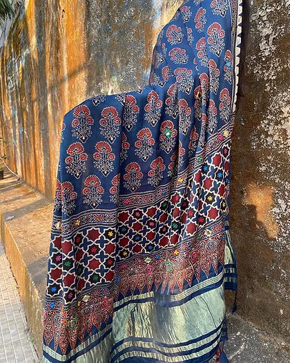 Indigo Pammi modal silk dupatta with Zari