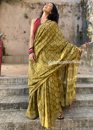 Mehendi green Mul Cotton saree