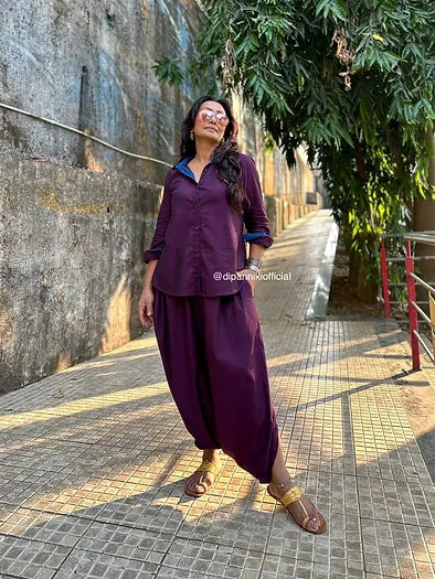 Deep purple Shirt dhoti co-ord