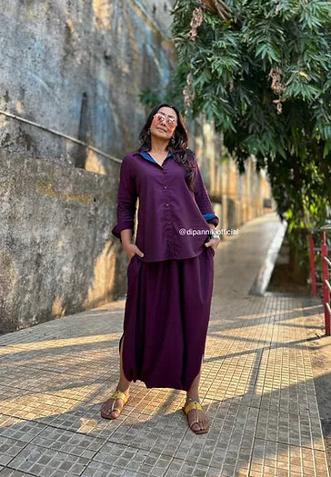 Deep purple Shirt dhoti co-ord