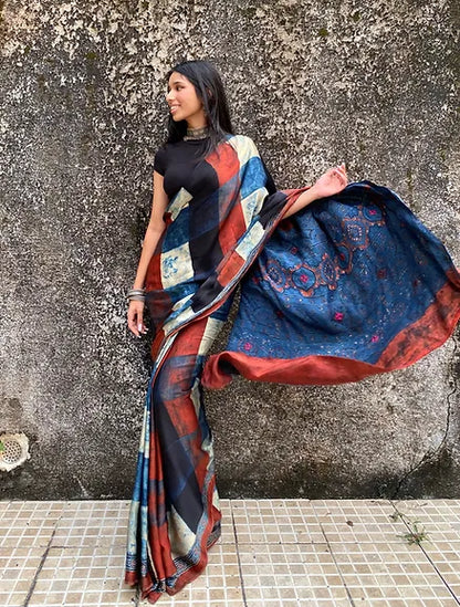 Denim wash Modal silk saree Neeli