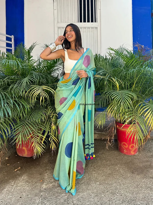 Minty polka mul saree