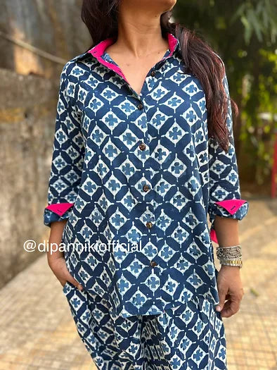 Barfi Indigo Shirt dhoti co-ord