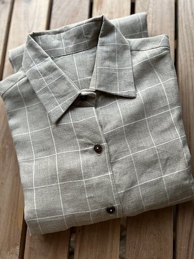 Checkered Jasmine Linen Shirt Dress