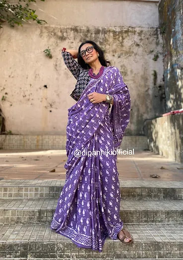Lavender Mul Cotton saree