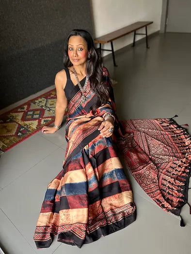 Mushy maroon distressed silk saree