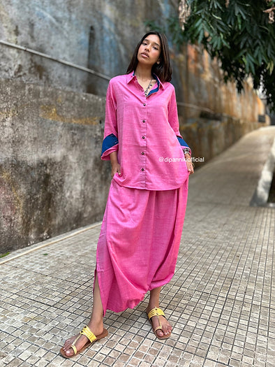 Candy Pink Shirt dhoti co-ord