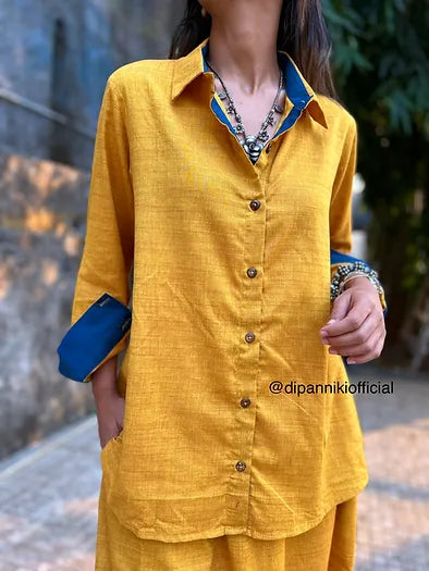 Mustard Yellow Shirt dhoti co-ord