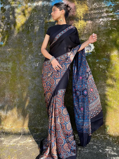 Adrika Blue half & half modal silk saree