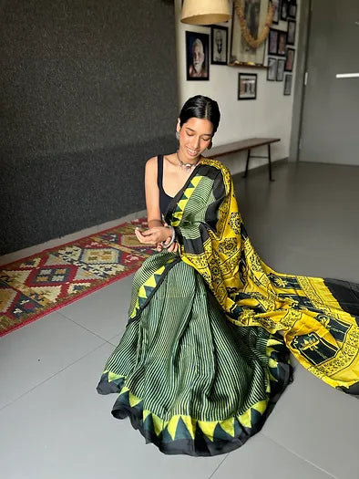 Mehendi distressed silk saree