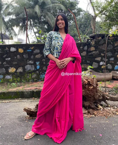 Rani pink mul saree