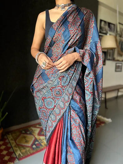 Shaano half & half distressed silk saree