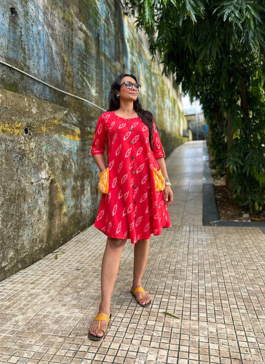 Riniki Red champa ikkat dress