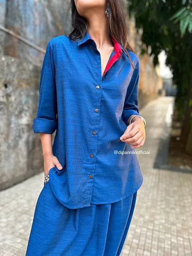 Electric blue Shirt dhoti co-ord