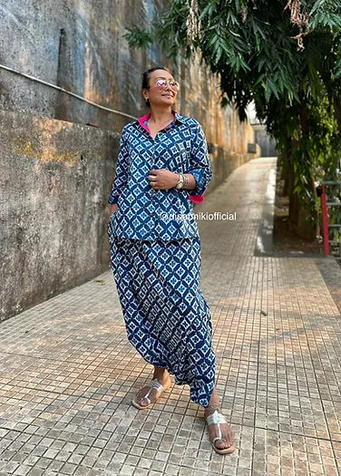 Barfi Indigo Shirt dhoti co-ord