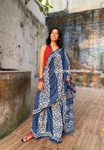 Kalki Indigo Mul Cotton saree