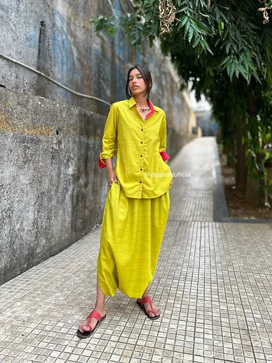 Lime green Shirt dhoti co-ord