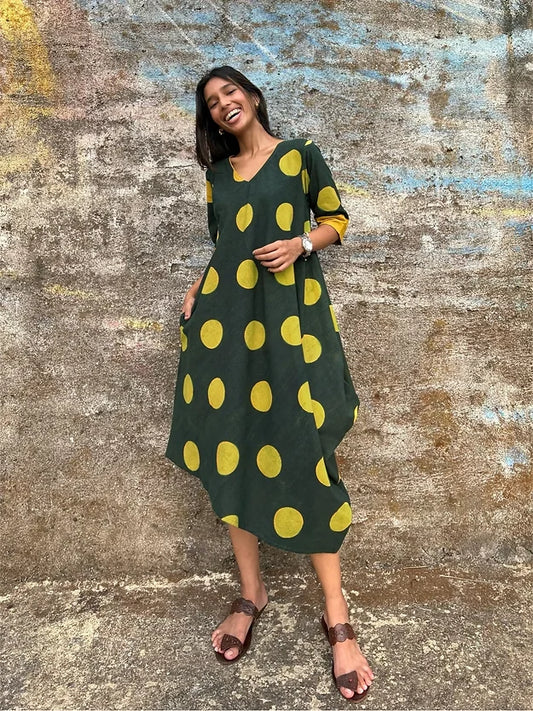 Green Polka cowl dress