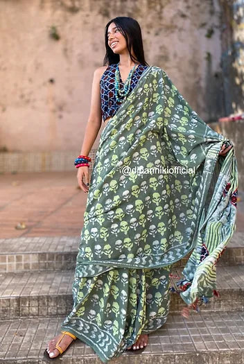 Mint Green Mul Cotton saree