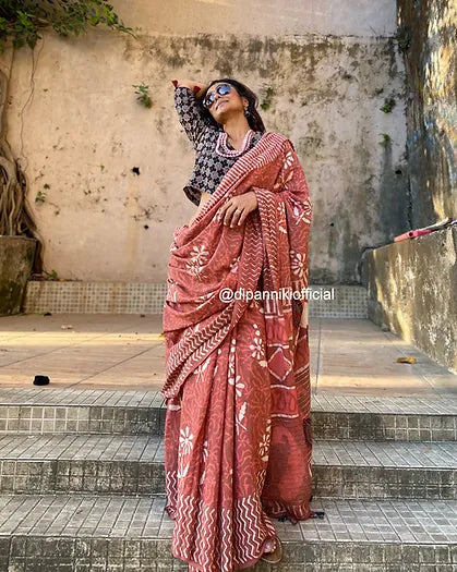 Peachy Mul cotton saree