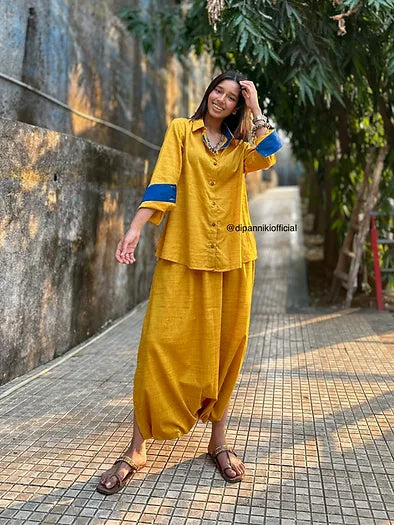 Mustard Yellow Shirt dhoti co-ord