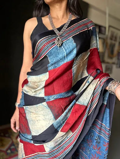 Saaik checkered distressed silk saree