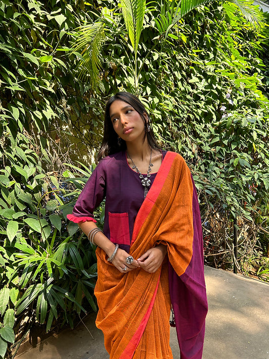 Orange wine Saree co-ord set