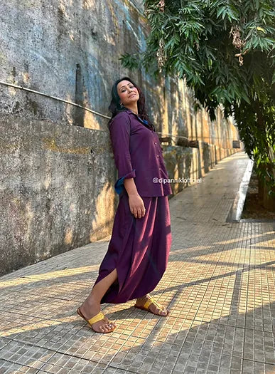 Deep purple Shirt dhoti co-ord