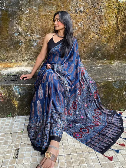 Indigo Anaaras Modal silk saree