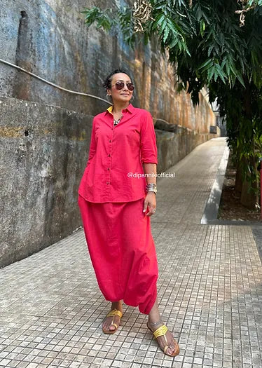 Peachy pink Shirt dhoti co-ord