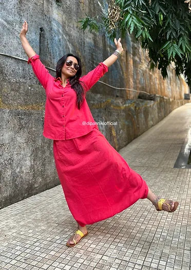 Peachy pink Shirt dhoti co-ord