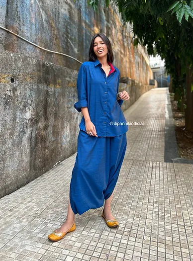 Electric blue Shirt dhoti co-ord