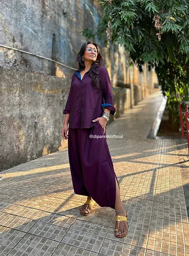 Deep purple Shirt dhoti co-ord